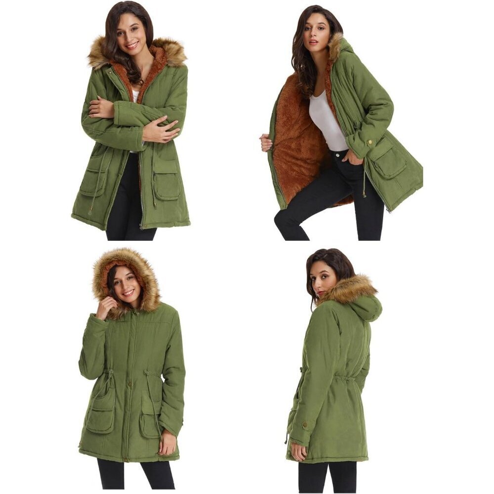Women's Winter Coats Fleece Parkas Anoraks Hooded Military Jacket Coats - Picture 6 of 6